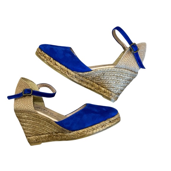 Gaimo Royal Blue Suede Jute Wedge Espadrilles 37 / 6 - Picture 4 of 10